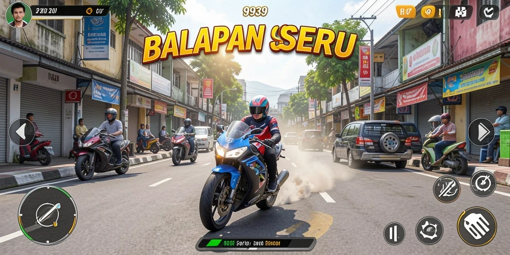Screenshot gameplay 9939 menampilkan aksi balapan seru di jalan.