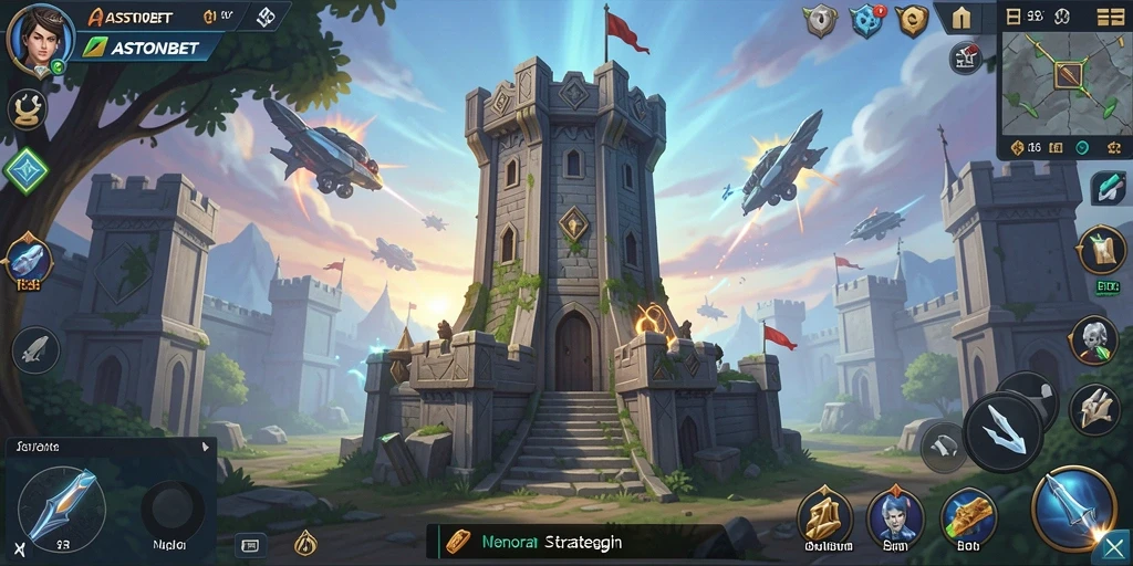 Screenshot gameplay menampilkan pertahanan menara yang intens.