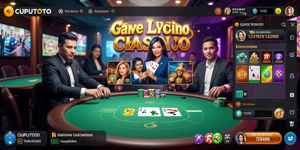 Screenshot utama CUPUTOTO menunjukkan dealer langsung yang berinteraksi dengan pemain.