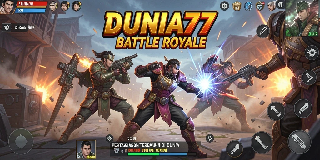 Screenshot DUNIA77 menampilkan aksi seru dalam gameplay Battle Royale.