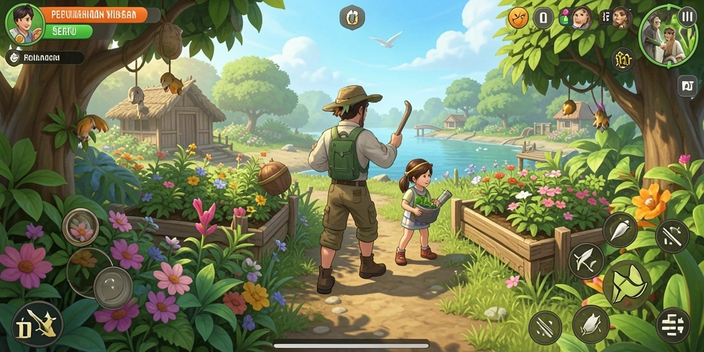 Screenshot utama F7F7 menampilkan gameplay berkebun yang seru.
