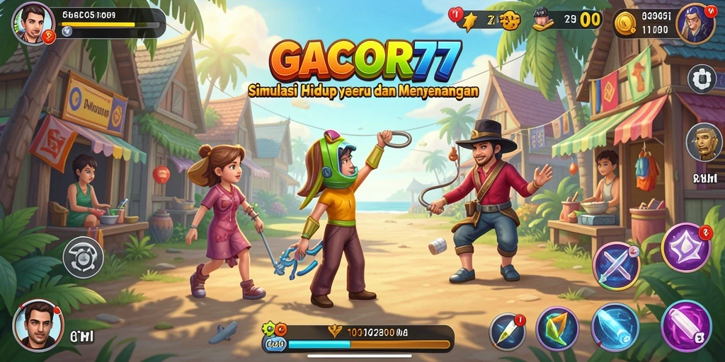 Screenshot GACOR77 menampilkan karakter berinteraksi dalam gameplay Simulation yang seru.