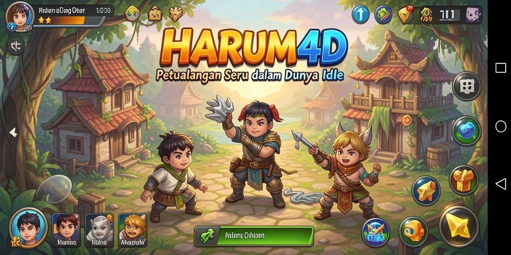 Screenshot menunjukkan karakter aktif mengumpulkan sumber daya dalam permainan Idle.
