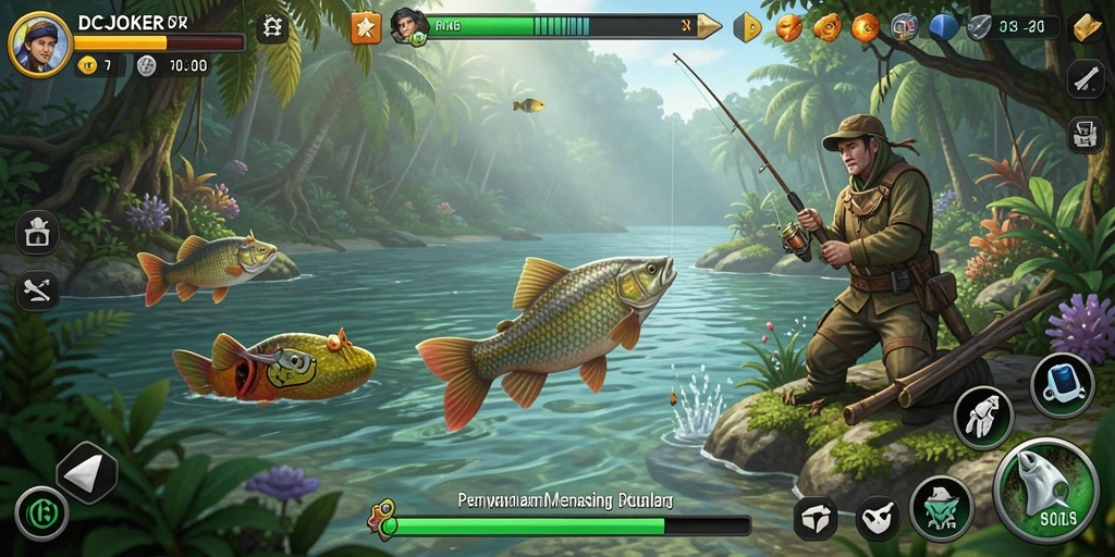 Tampilan gameplay IDCJOKER menunjukkan aksi memancing yang seru.