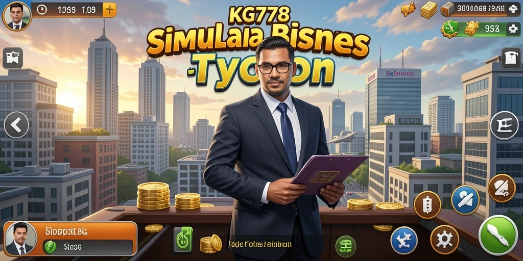 Screenshot utama KG778 menunjukkan gameplay manajemen bisnis yang realistis.