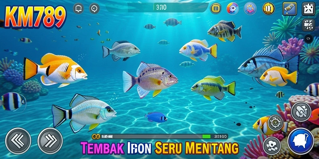 Screenshot gameplay KM789 yang menampilkan keseruan menembak ikan.